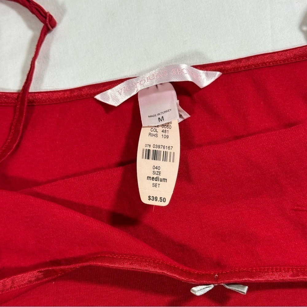 Victorias Secret Red Cotton Camisole Tank Top Adjustable Straps Bow Medium NWT - Picture 3 of 6